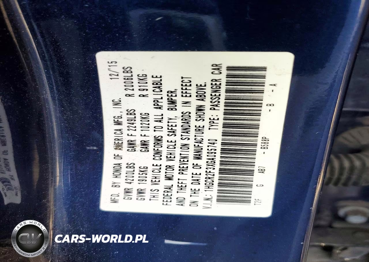 2016 Honda Accord Lx VIN:1HGCR2F3XGA095740 - 12