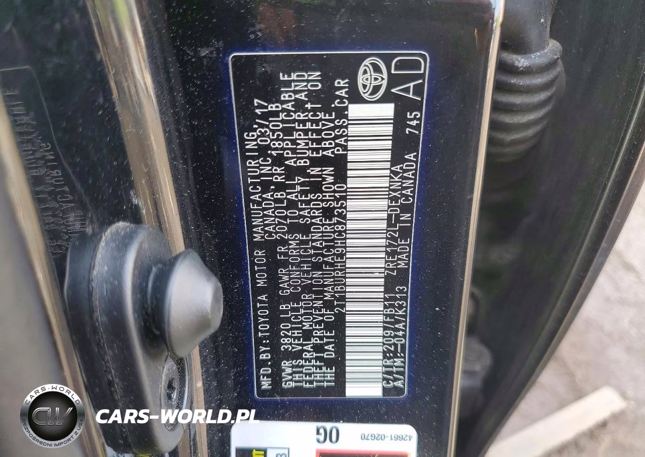 2017 Toyota Corolla Le VIN:2T1BURHE9HC873510 - 12