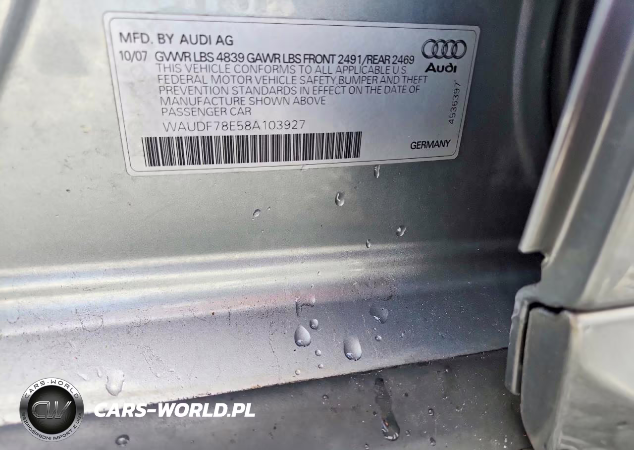 2008 Audi A4 2.0T Quattro VIN:WAUDF78E58A103927 - 12