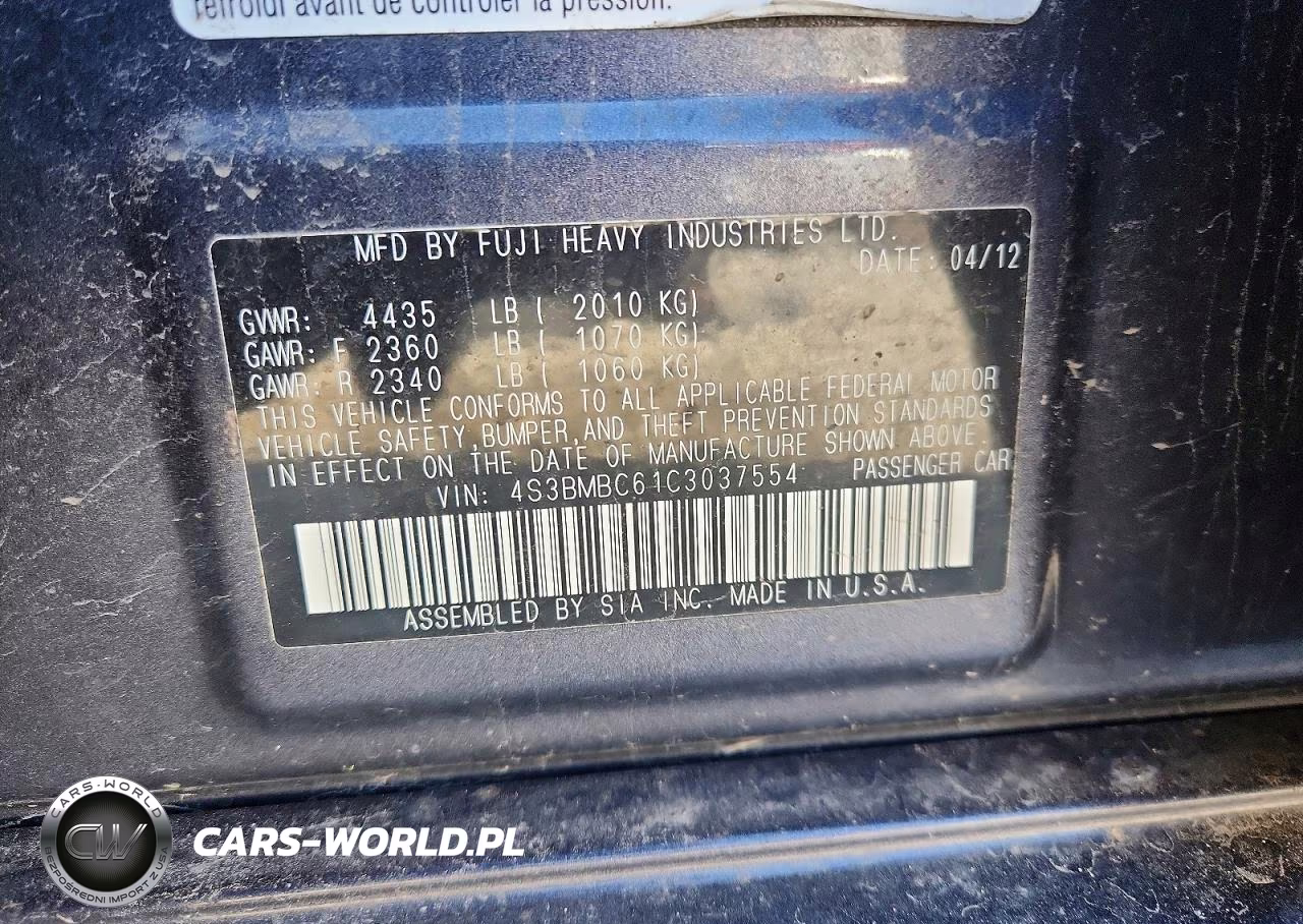 2012 Subaru Legacy 2.5I Premium VIN:4S3BMBC61C3037554 - 13
