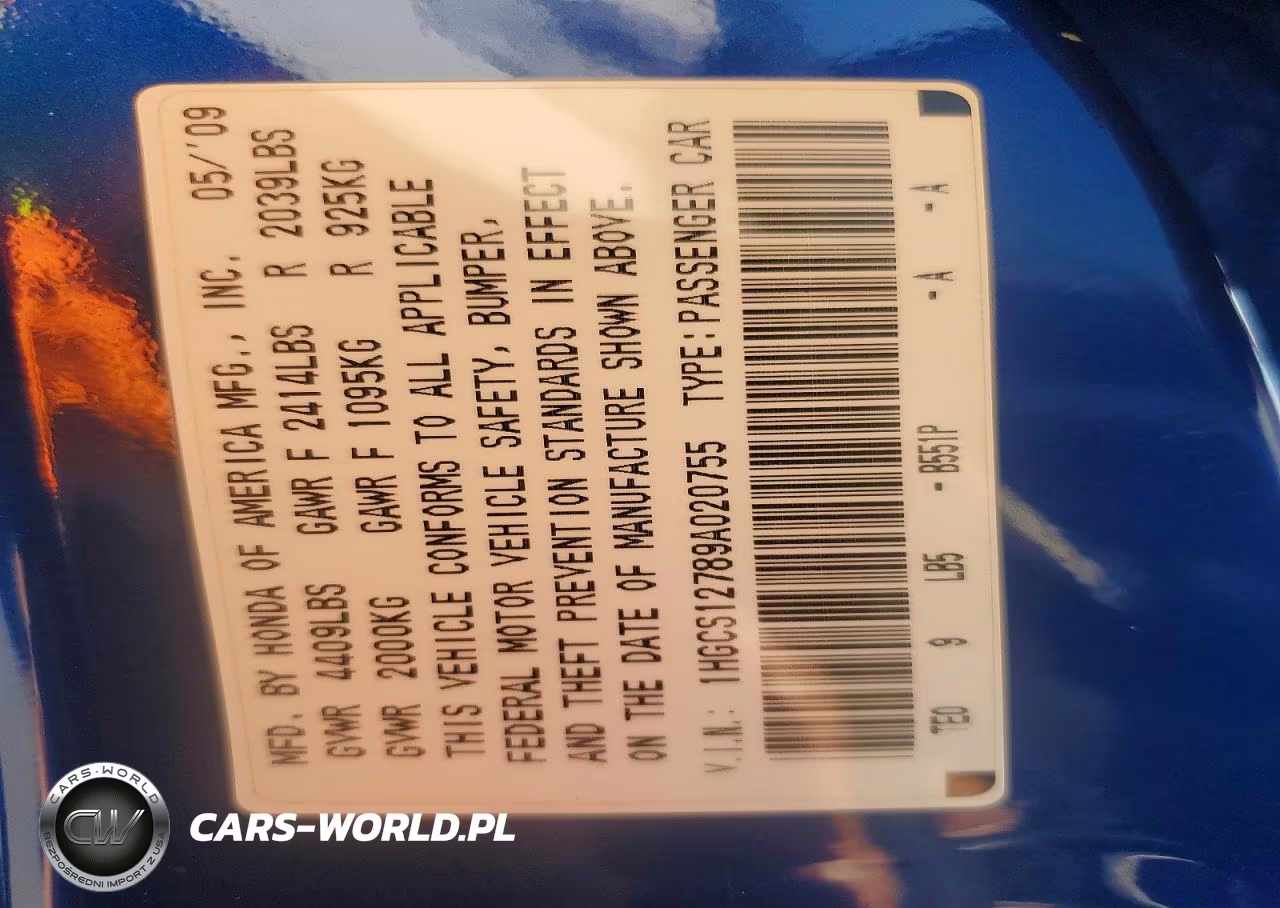2009 Honda Accord Ex VIN:1HGCS12789A020755 - 13