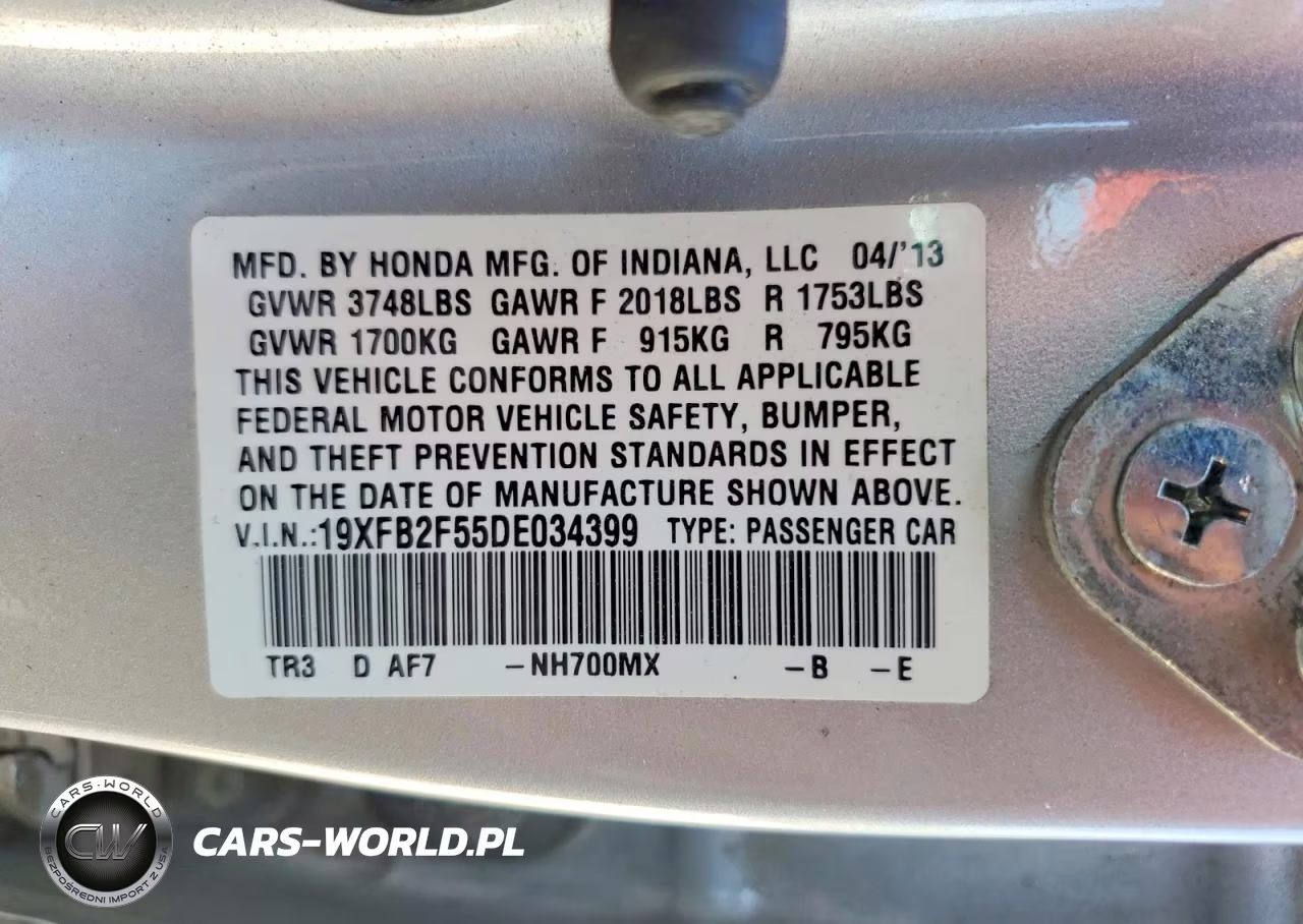 2013 Honda Civic Lx VIN:19XFB2F55DE034399 - 12