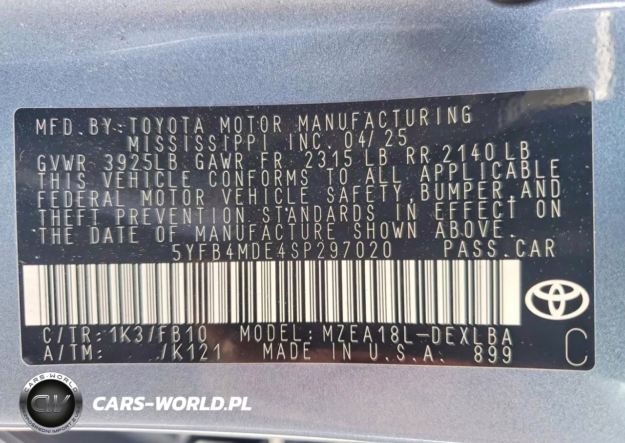 2025 Toyota Corolla Le VIN:5YFB4MDE4SP297020 - 12