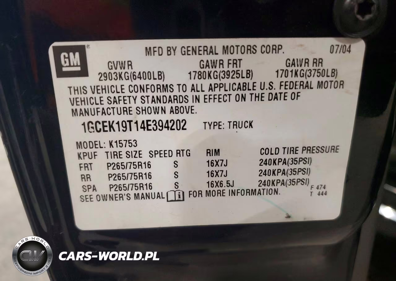 2004 Chevrolet Silverado K1500 VIN:1GCEK19T14E394202 - 12