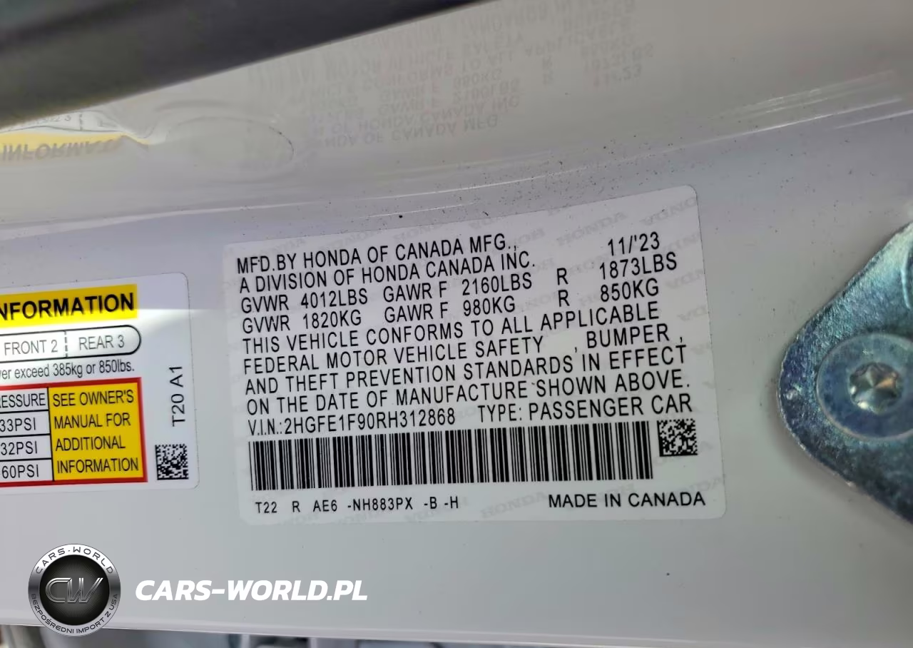 2024 Honda Civic Touring VIN:2HGFE1F90RH312868 - 13