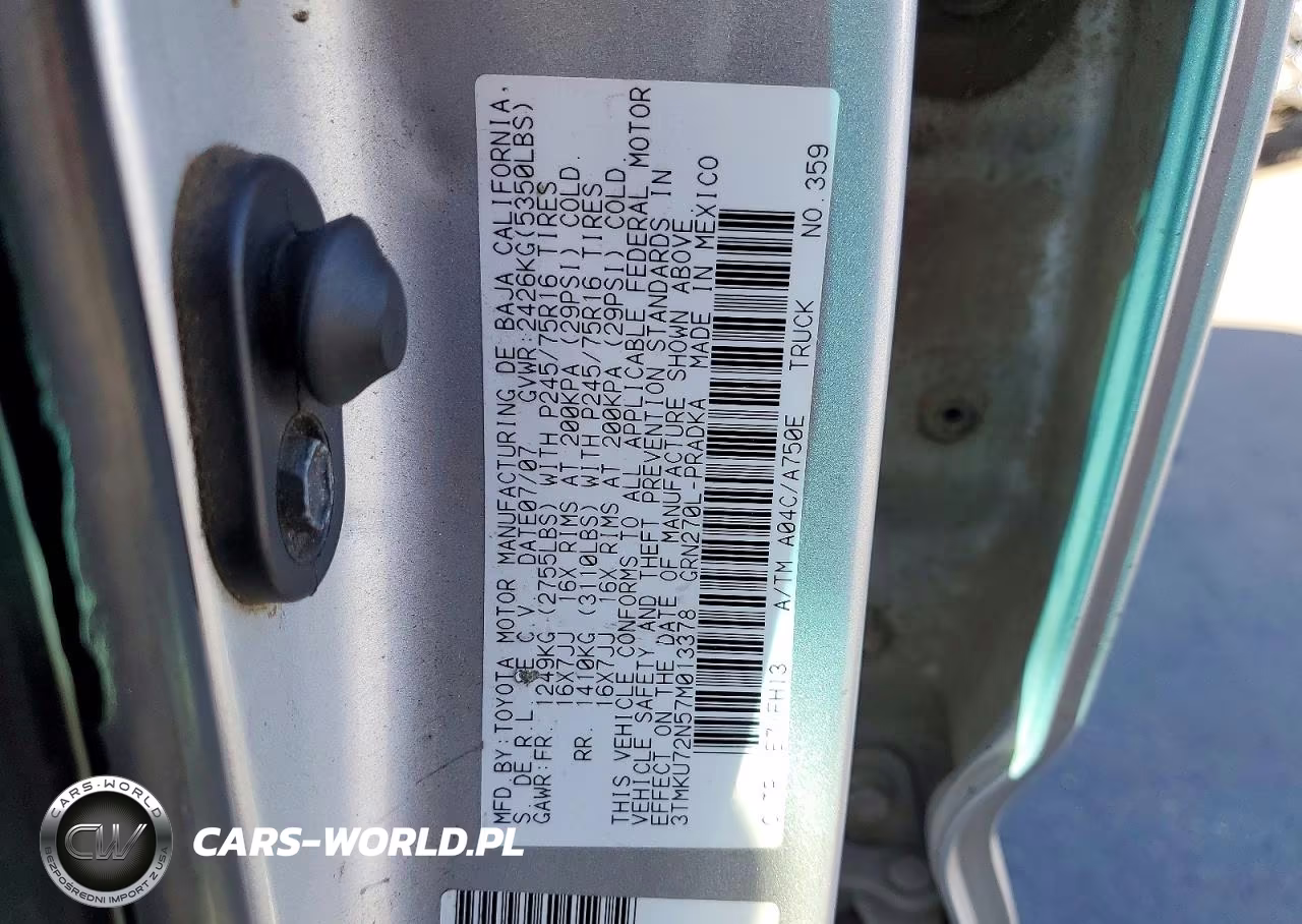 2007 Toyota Tacoma Prerunner V6 VIN:3TMKU72N57M013378 - 12