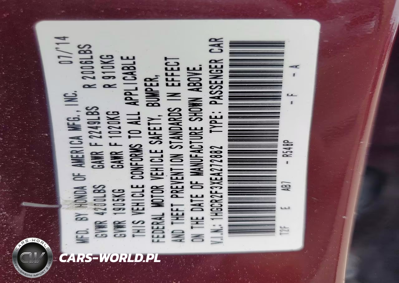 2014 Honda Accord Lx VIN:1HGCR2F3XEA272882 - 12