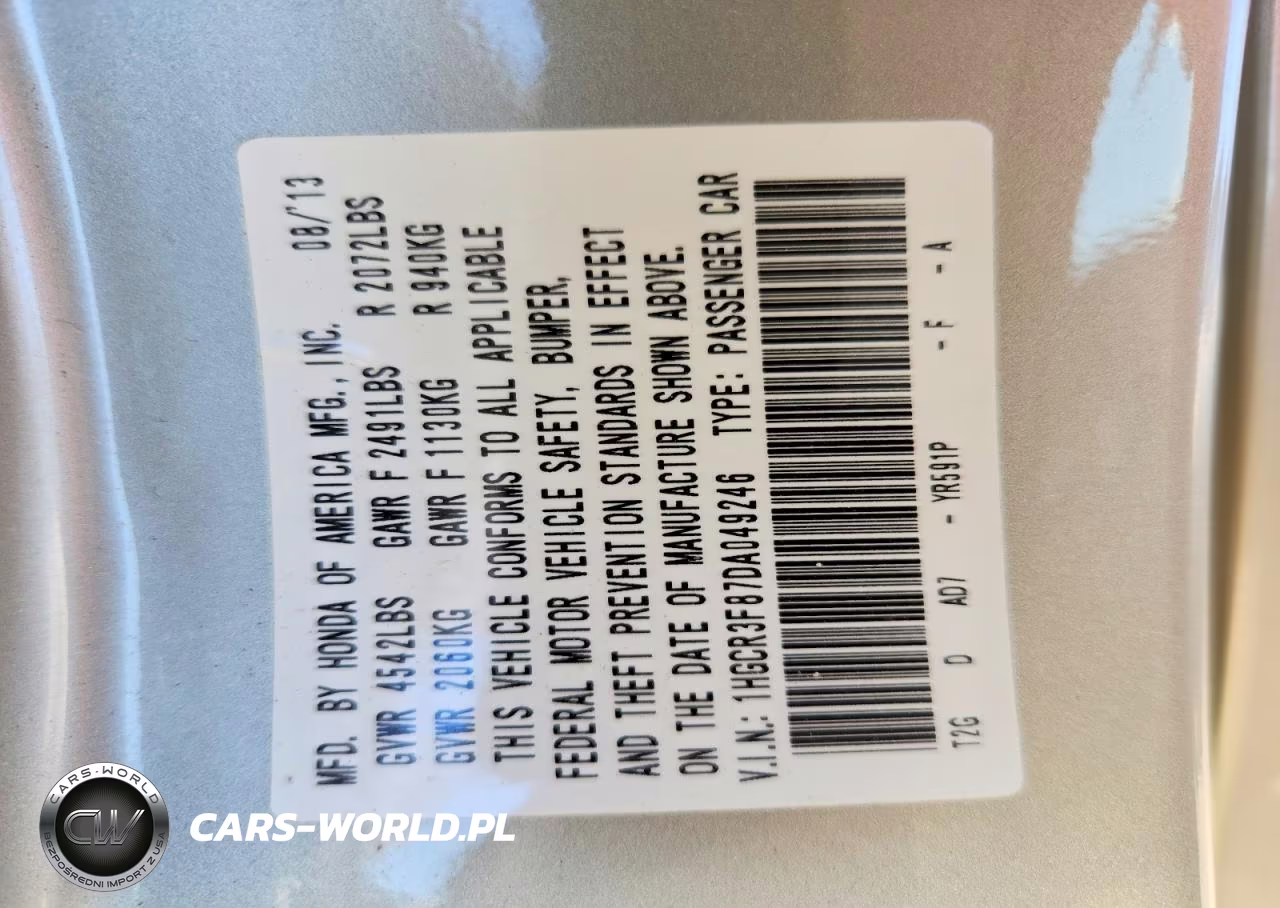 2013 Honda Accord Exl VIN:1HGCR3F87DA049246 - 13