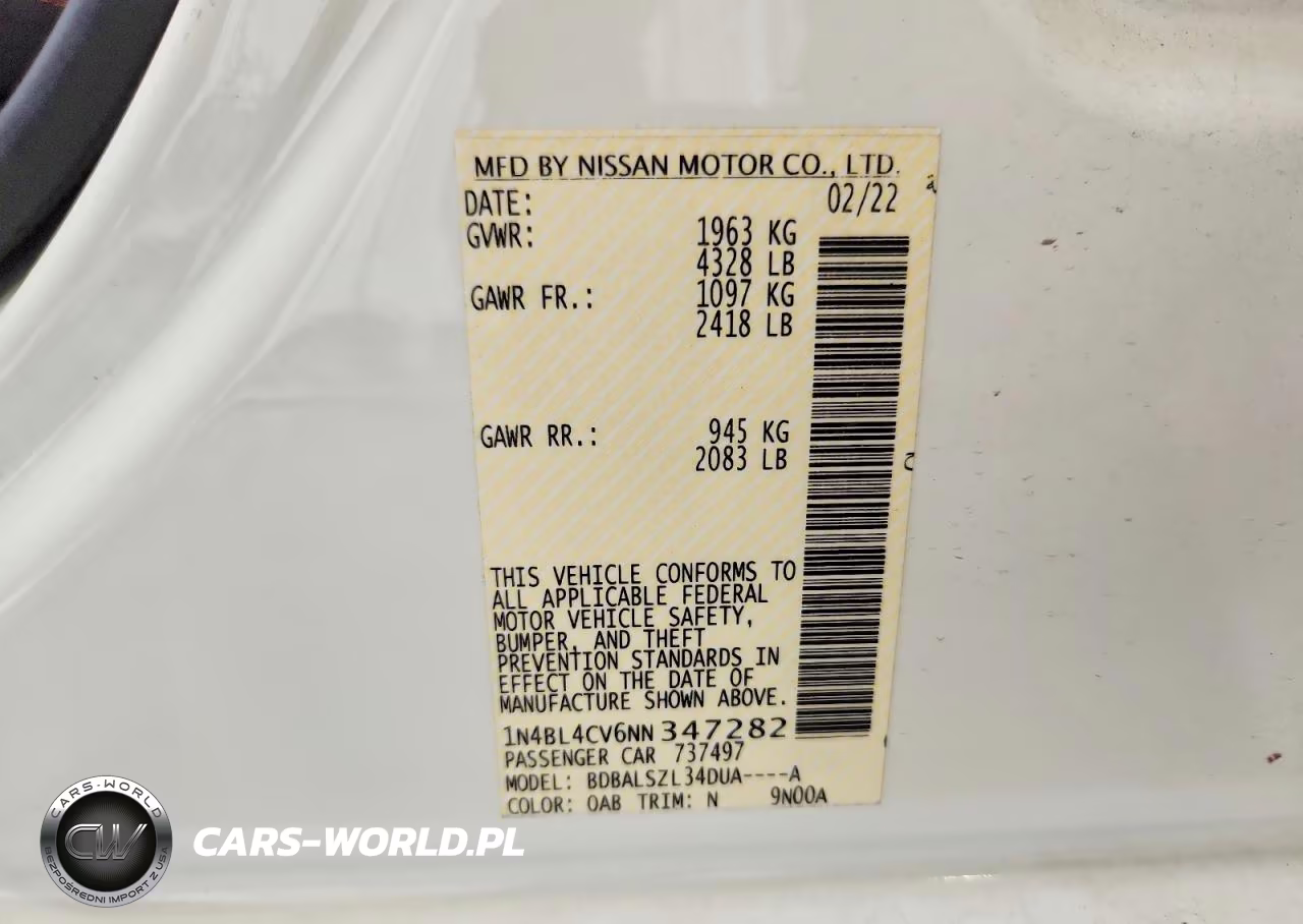 2022 Nissan Altima 2.5 Sr VIN:1N4BL4CV6NN347282 - 12
