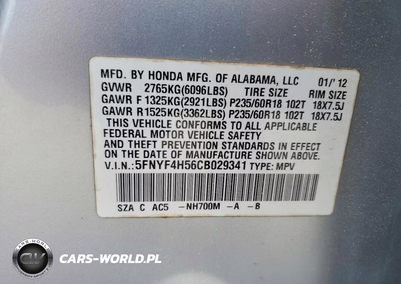 2012 Honda Pilot Exl VIN:5FNYF4H56CB029341 - 13