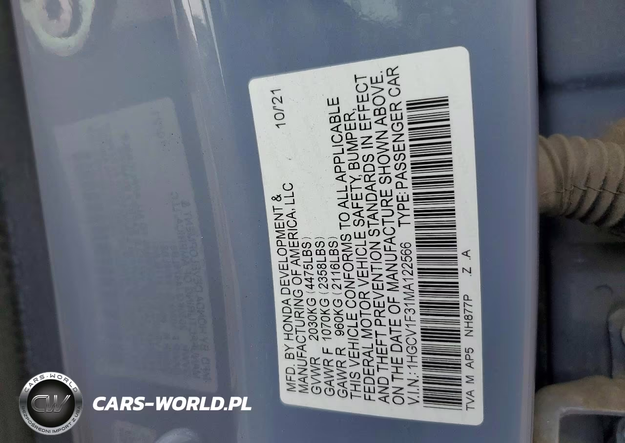 2021 Honda Accord Sport VIN:1HGCV1F31MA122566 - 12