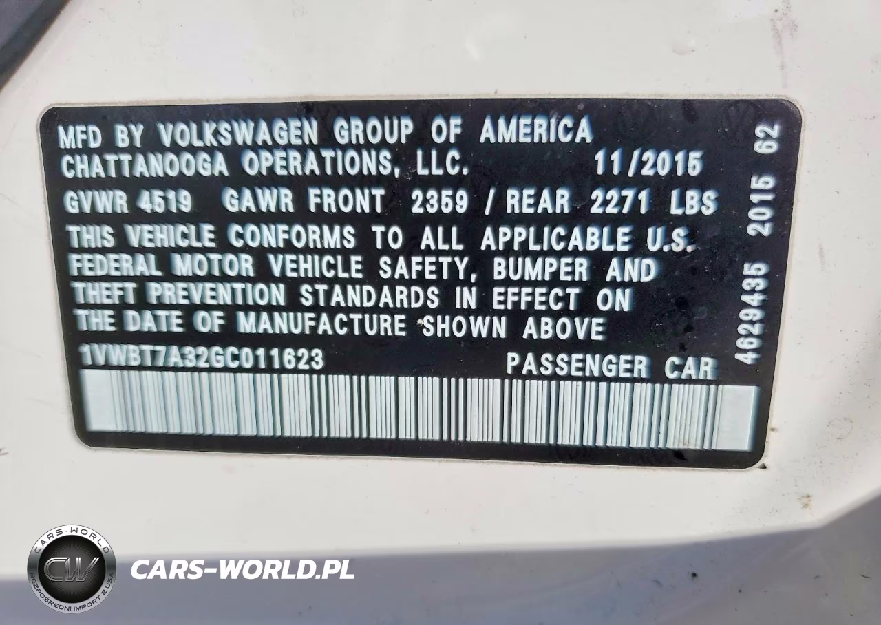 2016 Volkswagen Passat Se VIN:1VWBT7A32GC011623 - 12