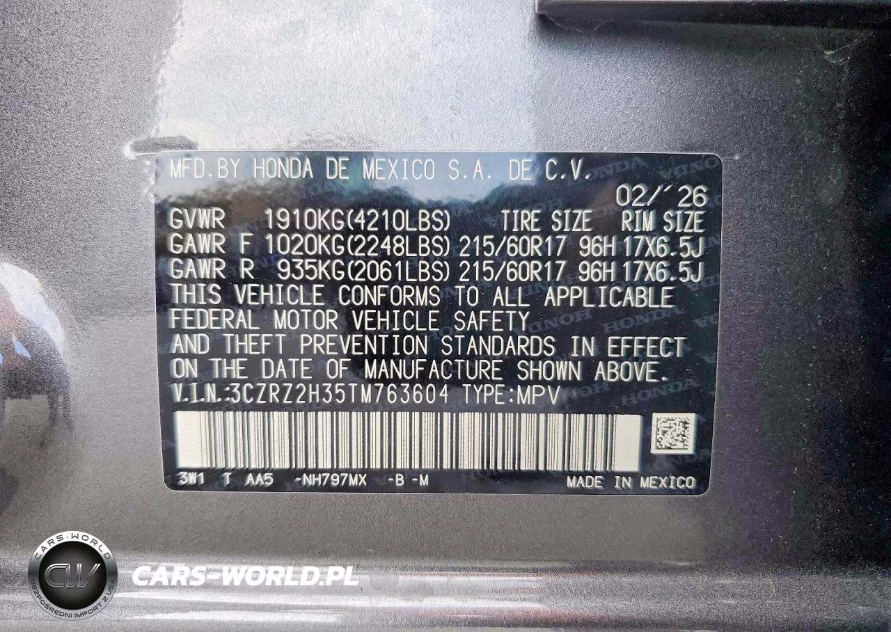 2026 Honda Hr-V Lx VIN:3CZRZ2H35TM763604 - 12