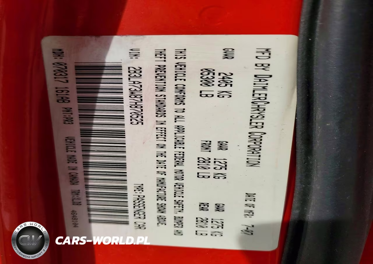 2007 Dodge Charger Srt-8 VIN:2B3LA73W87H870525 - 12