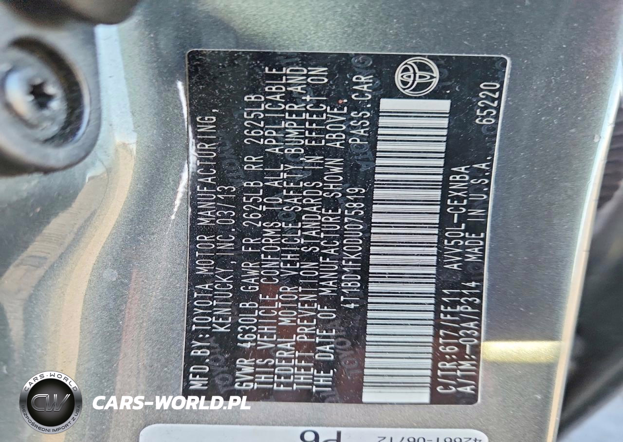 2013 Toyota Camry Hybrid Le VIN:4T1BD1FK0DU075819 - 12