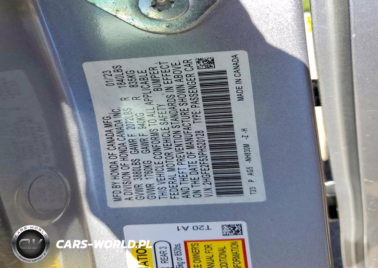 2023 Honda Civic Sport VIN:2HGFE2F53PH520128 - 12