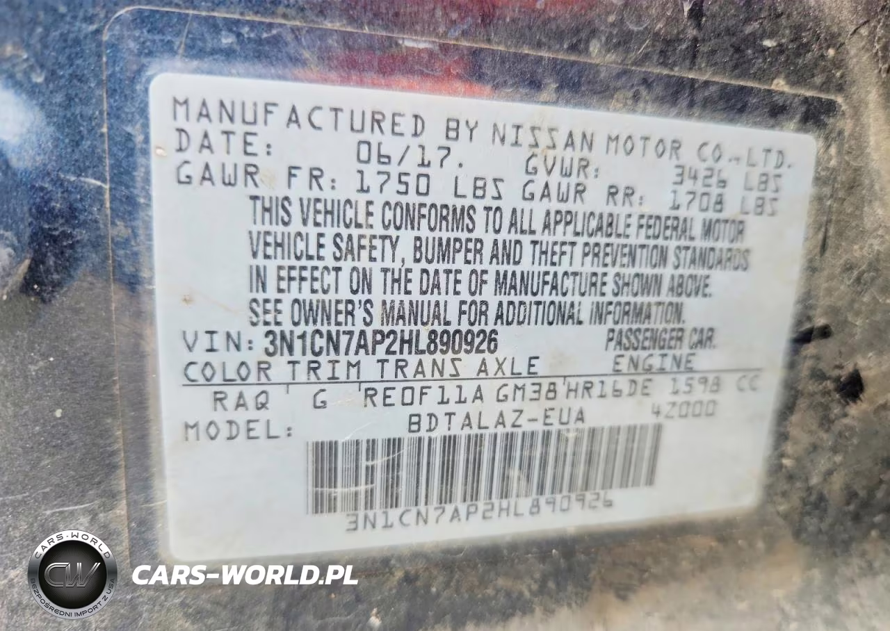 2017 Nissan Versa 1.6 S Plus VIN:3N1CN7AP2HL890926 - 12