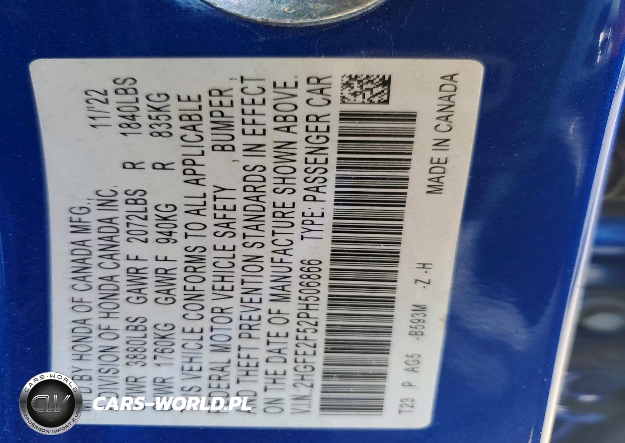 2023 Honda Civic Sport VIN:2HGFE2F52PH506866 - 12