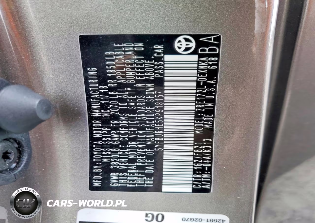 2019 Toyota Corolla L VIN:5YFBURHE5KP918157 - 12
