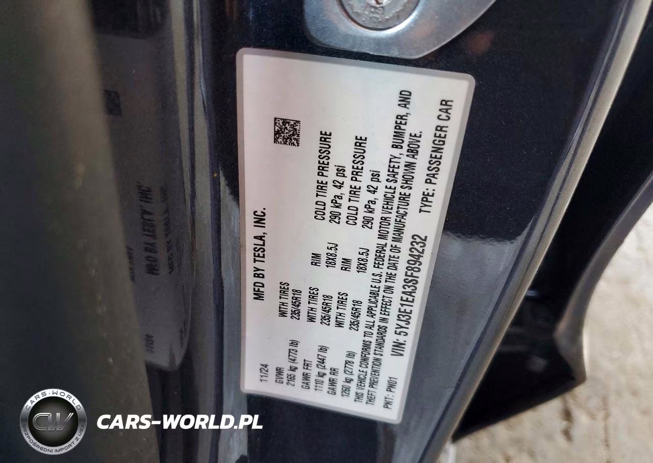 2025 Tesla Model 3 VIN:5YJ3E1EA3SF894232 - 12