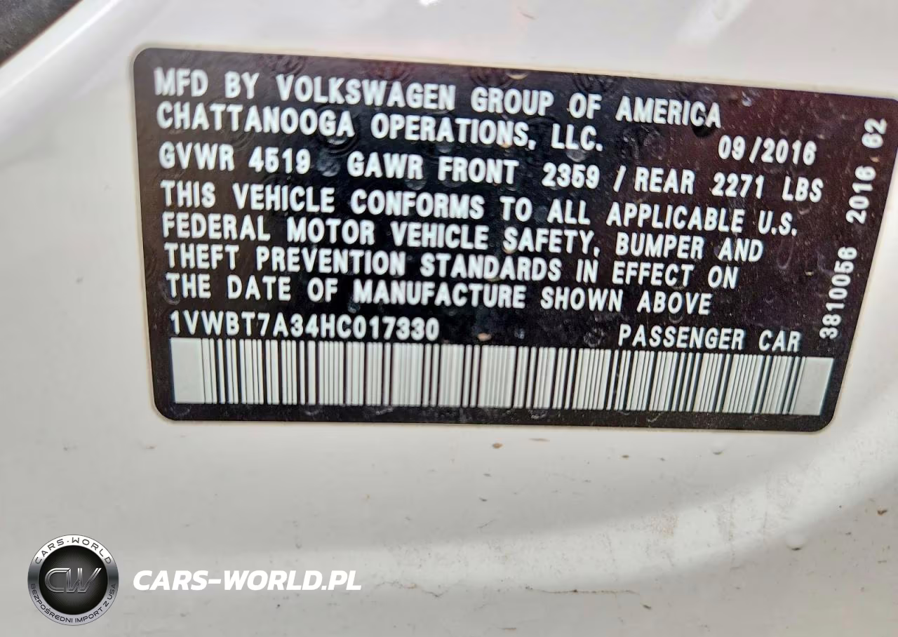 2017 Volkswagen Passat Se VIN:1VWBT7A34HC017330 - 12