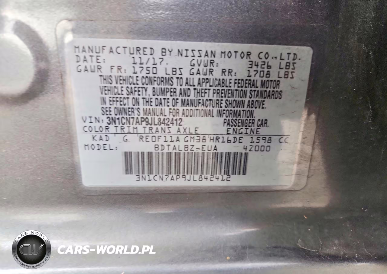 2018 Nissan Versa Sv VIN:3N1CN7AP9JL842412 - 12
