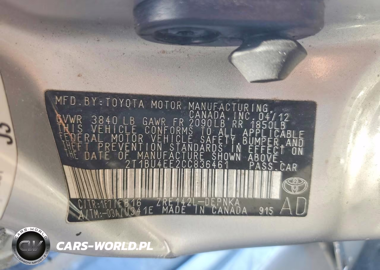 2012 Toyota Corolla Le VIN:2T1BU4EE2CC836461 - 12