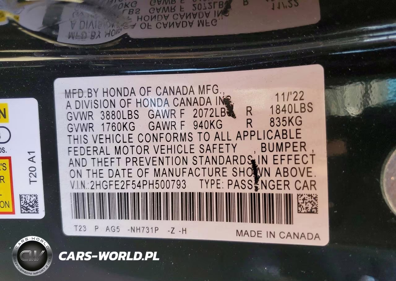2023 Honda Civic Sport VIN:2HGFE2F54PH500793 - 12