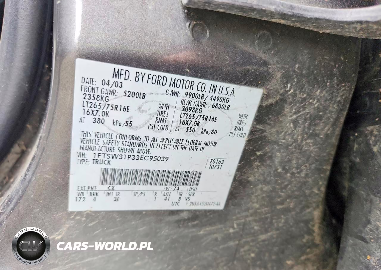 2003 Ford F350 Srw Super Duty VIN:1FTSW31P33EC95039 - 12