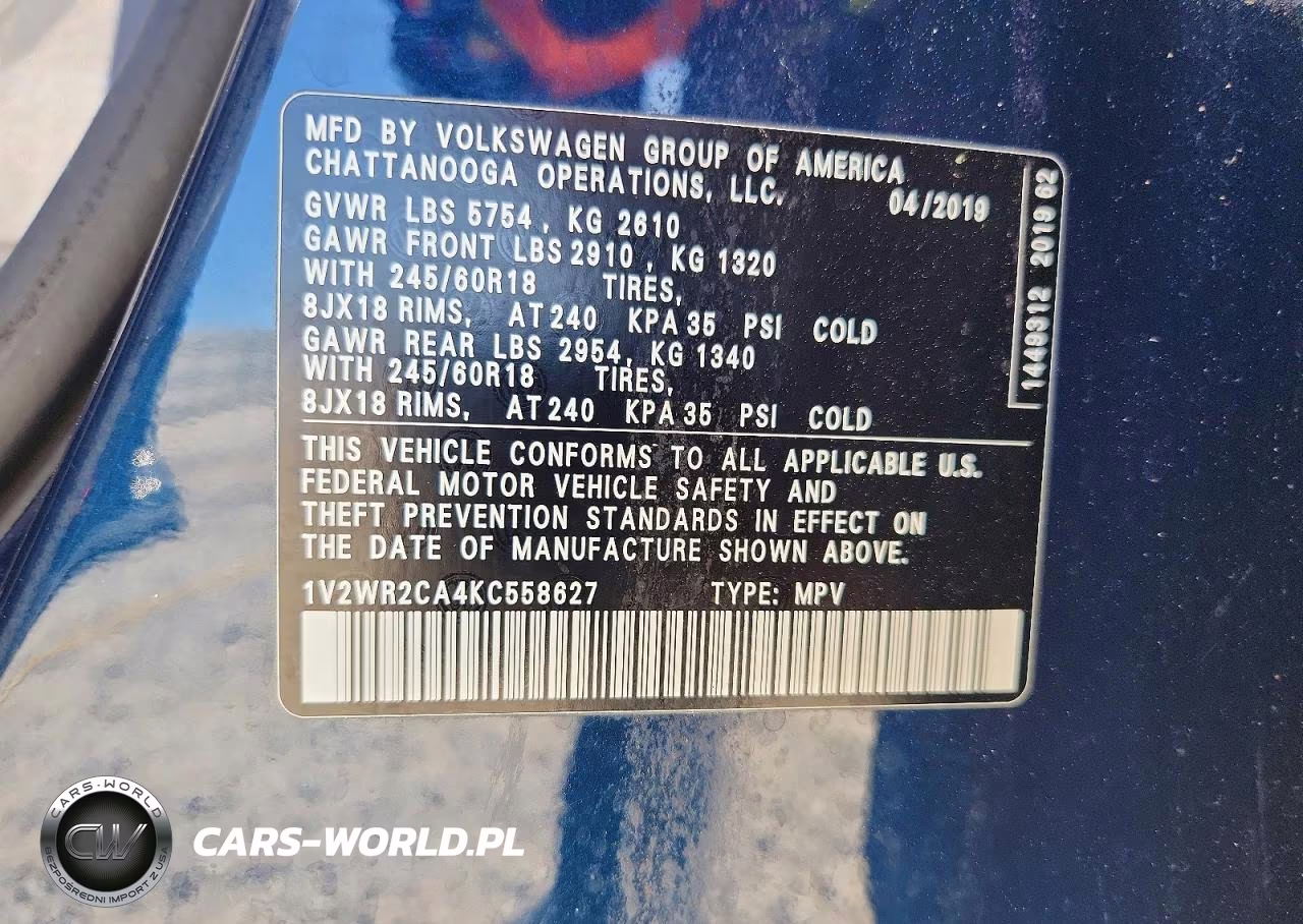 2019 Volkswagen Atlas Se VIN:1V2WR2CA4KC558627 - 13