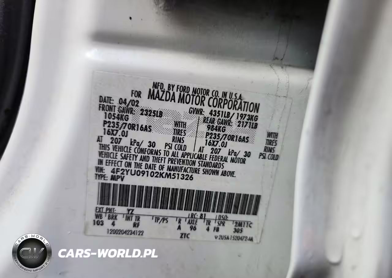 2002 Mazda Tribute Lx VIN:4F2YU09102KM51326 - 13
