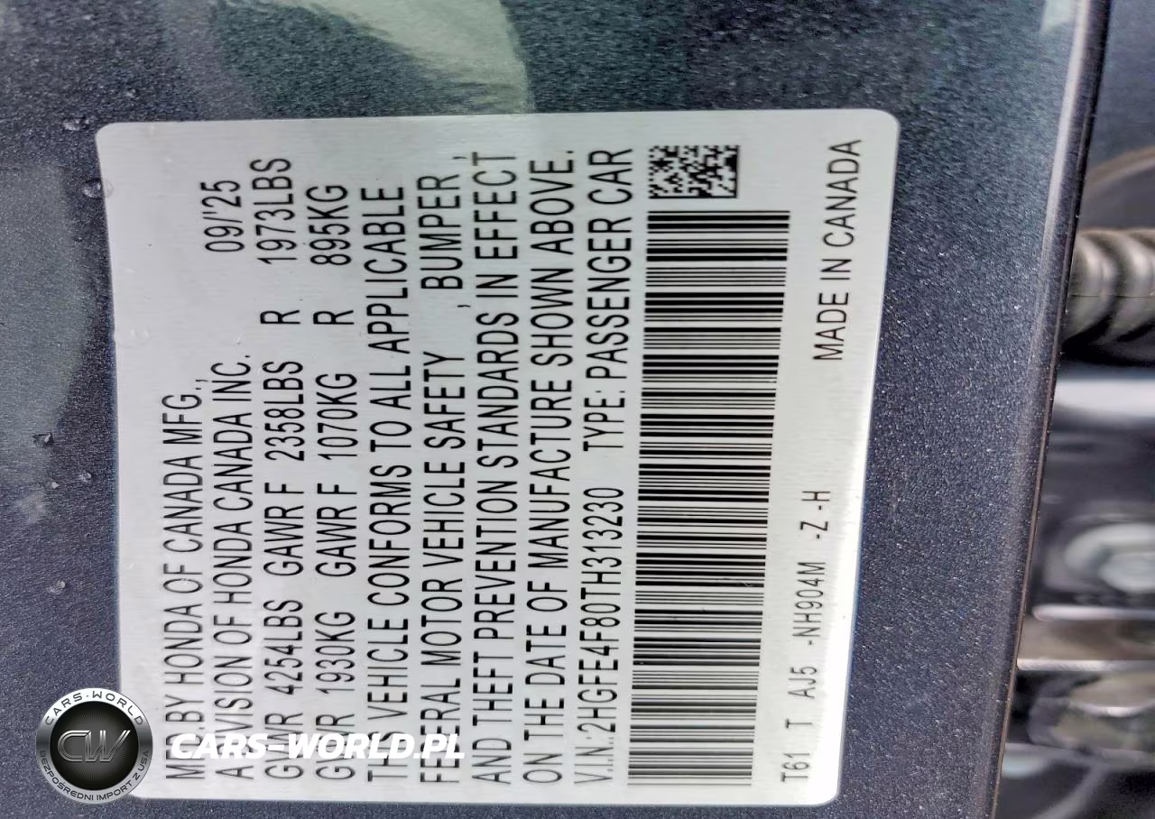 2026 Honda Civic Sport VIN:2HGFE4F80TH313230 - 12