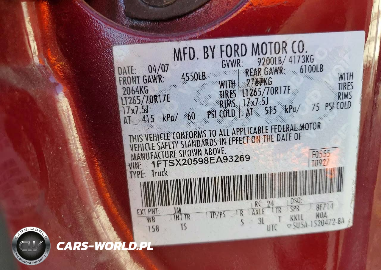 2008 Ford F250 Super Duty VIN:1FTSX20598EA93269 - 12
