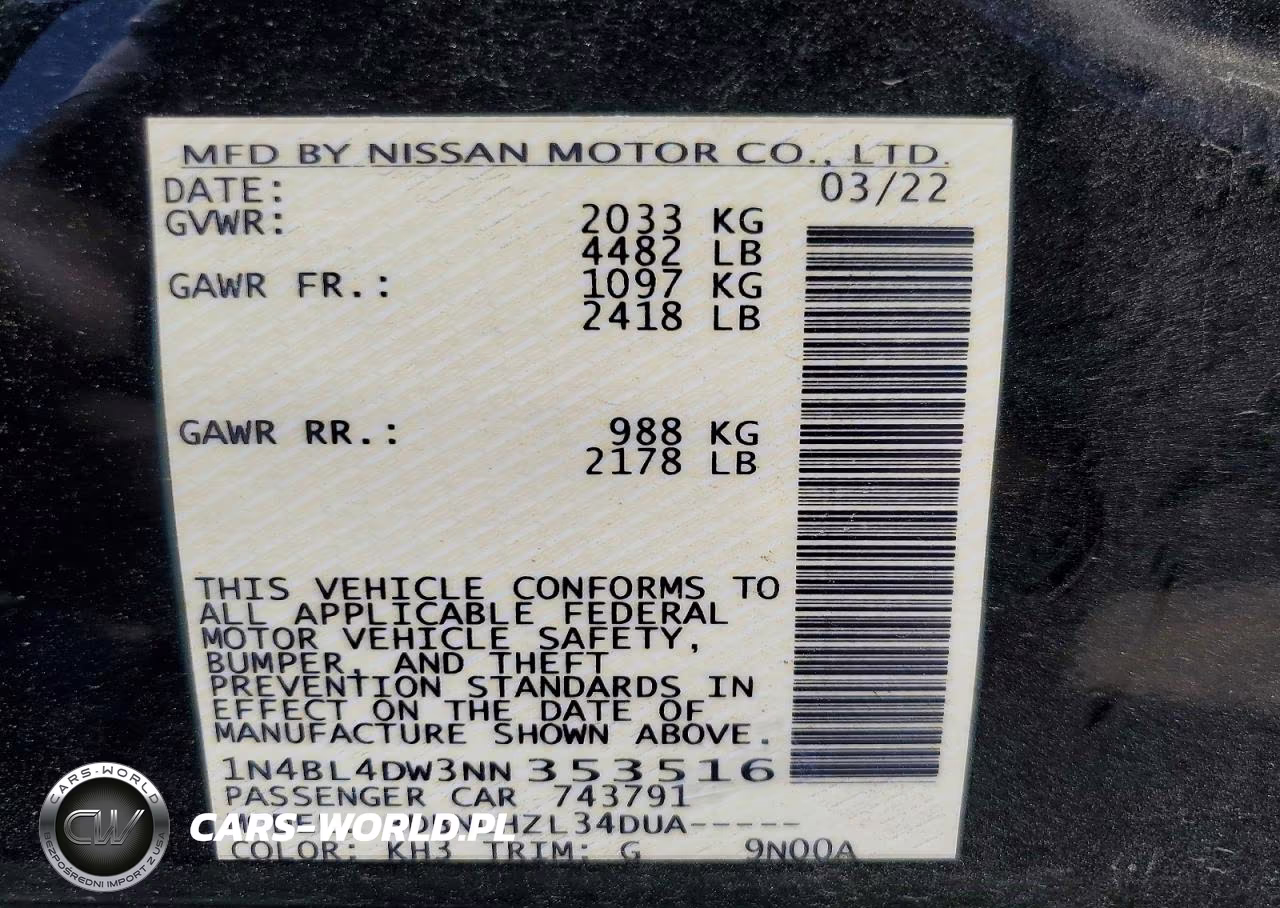 2022 Nissan Altima VIN:1N4BL4DW3NN353516 - 12