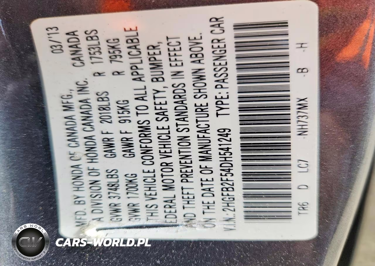 2013 Honda Civic Lx VIN:2HGFB2F54DH541249 - 12