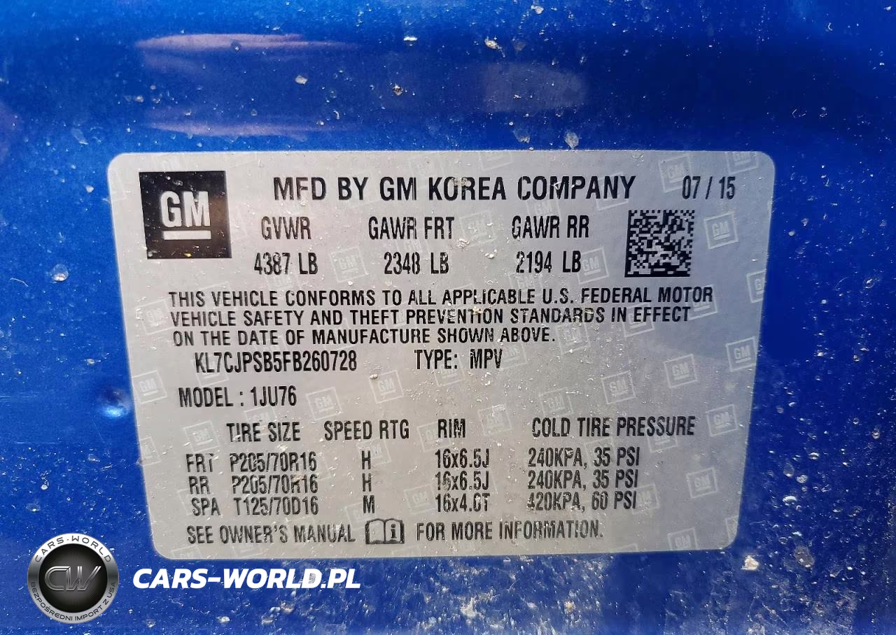 2015 Chevrolet Trax 1Ls VIN:KL7CJPSB5FB260728 - 13