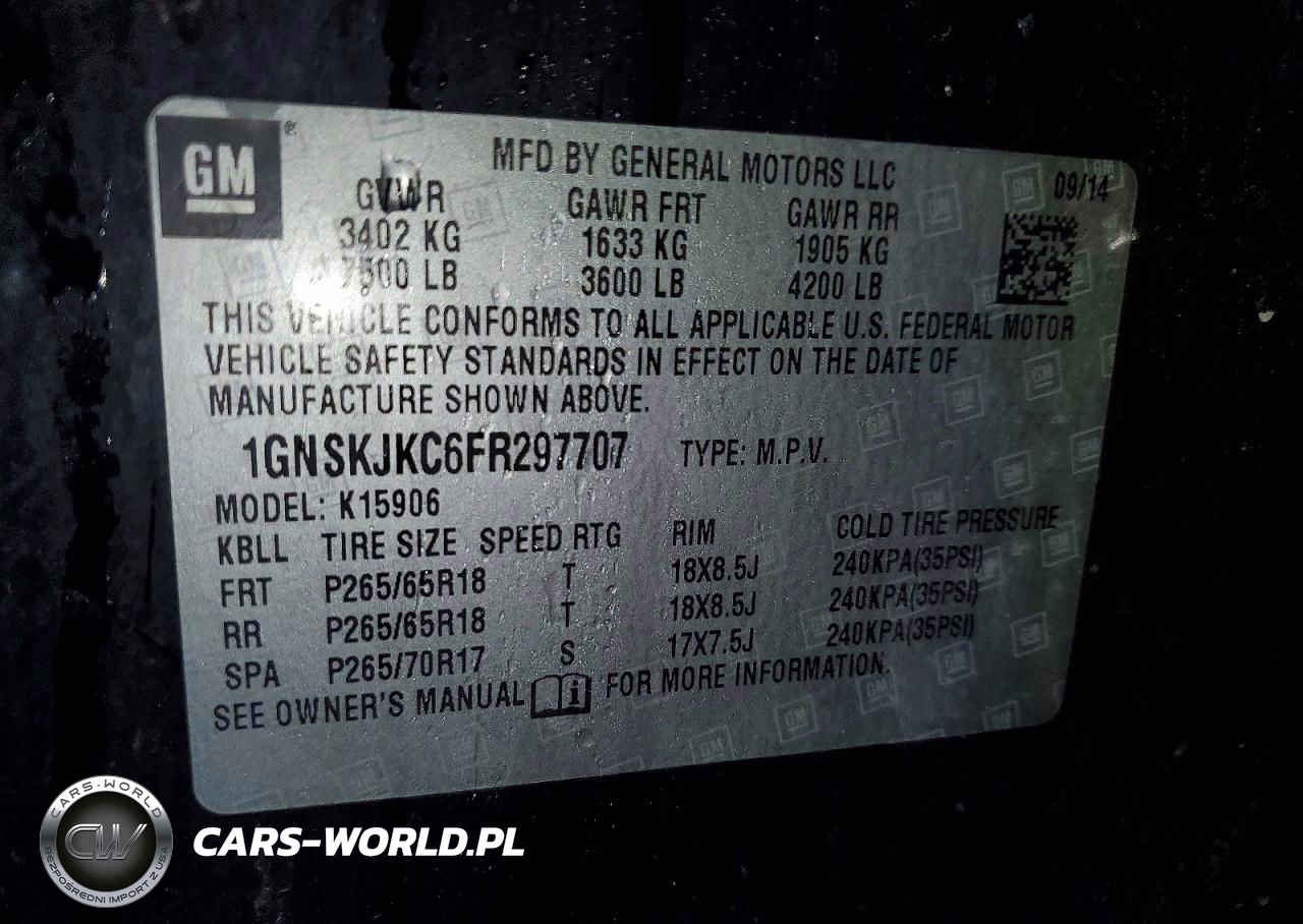 2015 Chevrolet Suburban K1500 Lt VIN:1GNSKJKC6FR297707 - 13