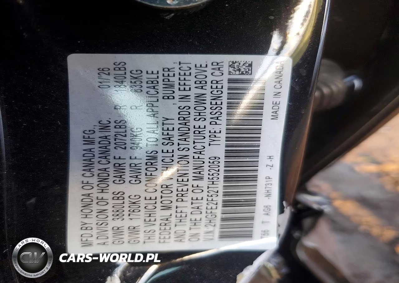 2026 Honda Civic Sport VIN:2HGFE2F52TH552059 - 12
