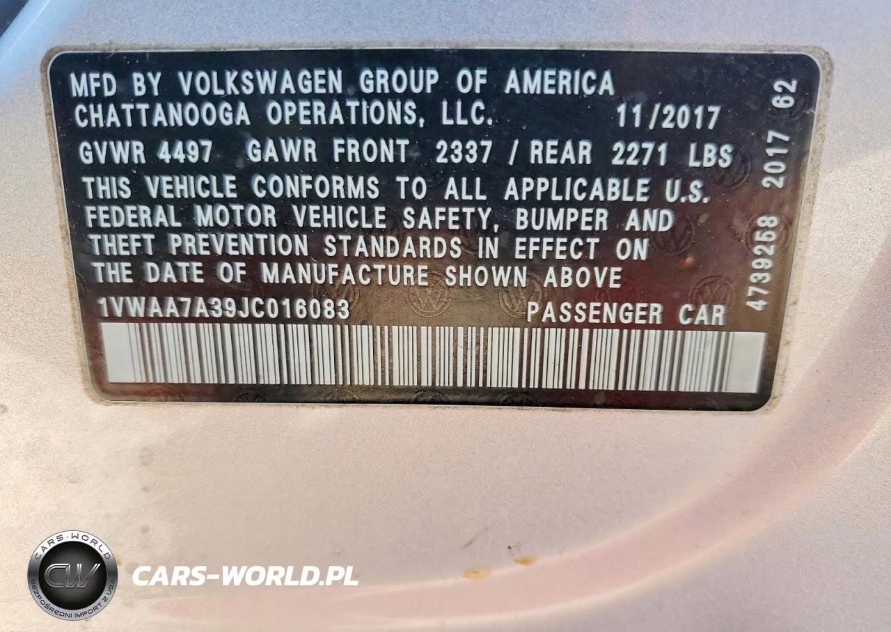 2018 Volkswagen Pasaat VIN:1VWAA7A39JC016083 - 13