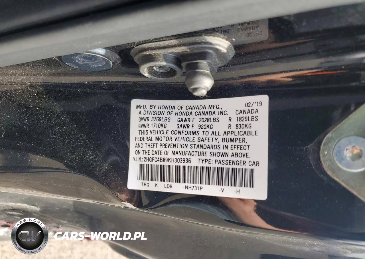 2019 Honda Civic Sport VIN:2HGFC4B89KH303936 - 12