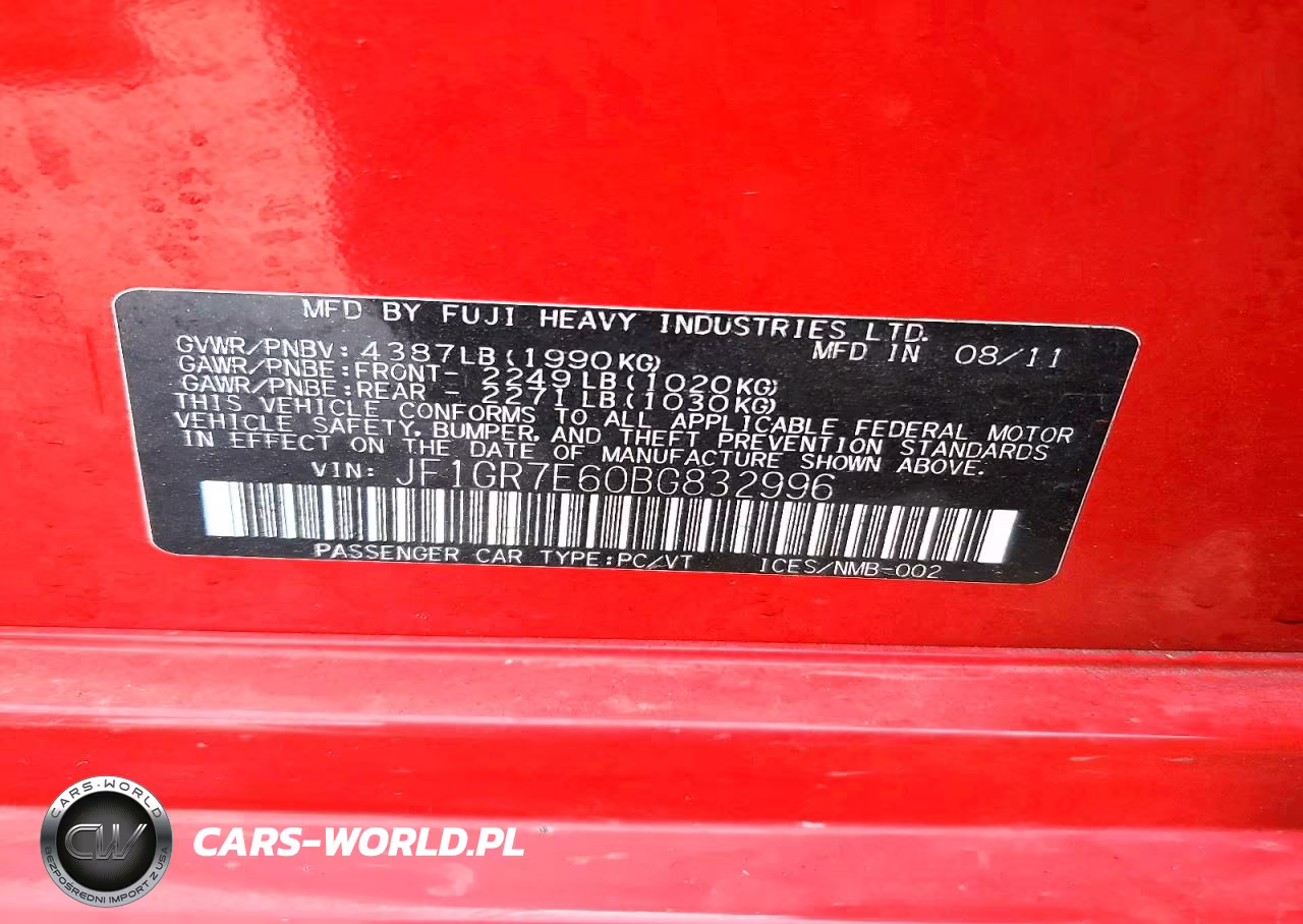 2011 Subaru Impreza Wrx VIN:JF1GR7E60BG832996 - 12