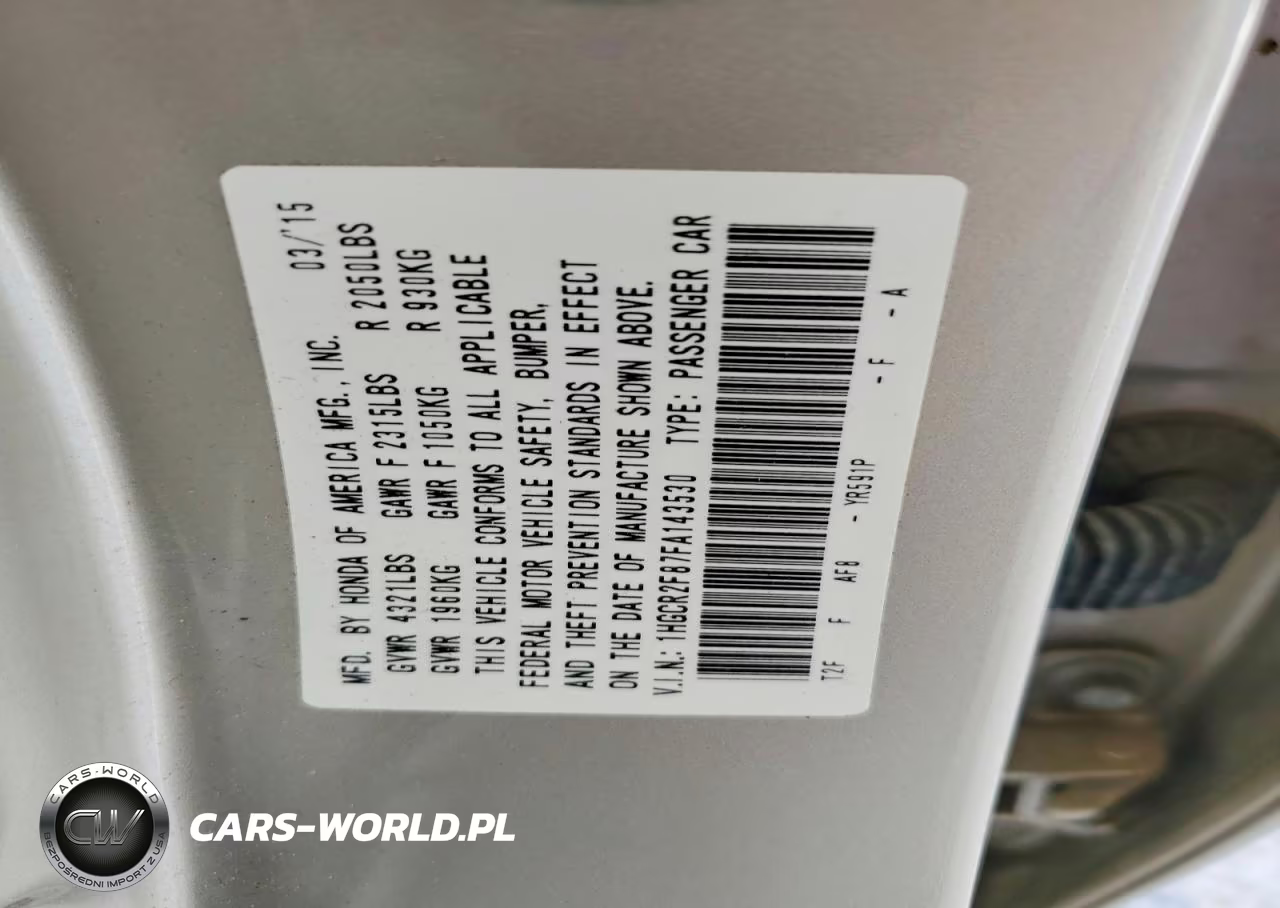 2015 Honda Accord Exl VIN:1HGCR2F87FA143530 - 12