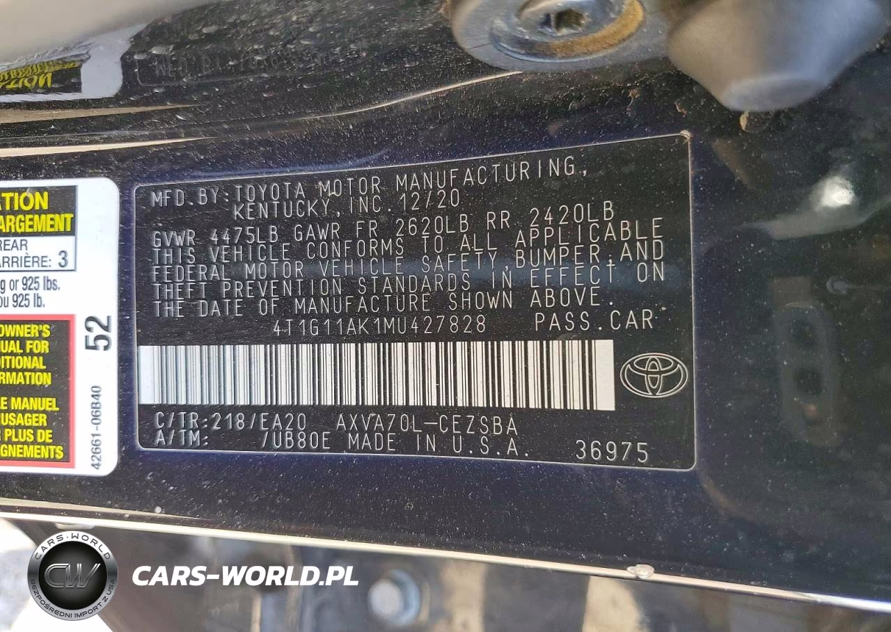 2021 Toyota Camry Se VIN:4T1G11AK1MU427828 - 12