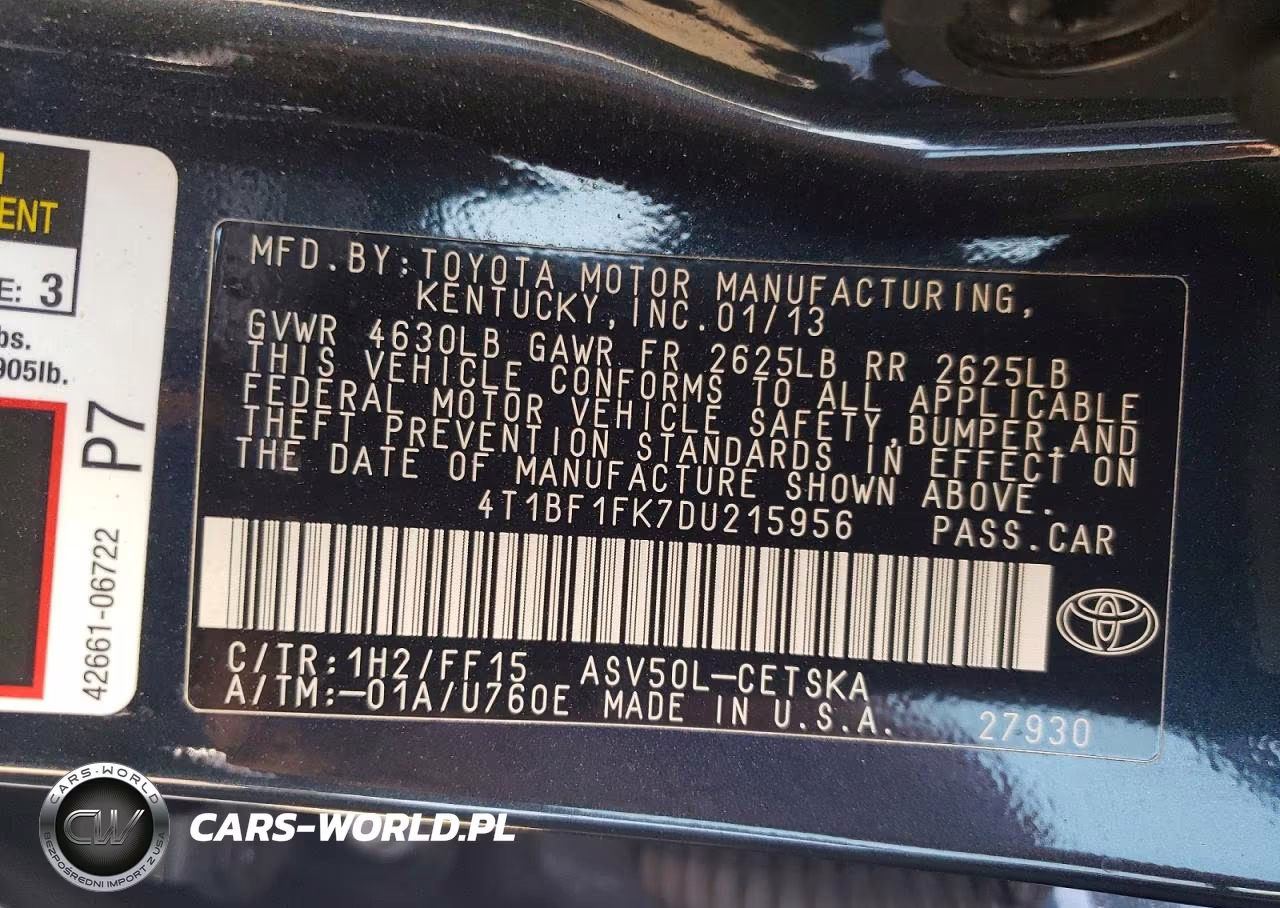 2013 Toyota Camry Se VIN:4T1BF1FK7DU215956 - 12