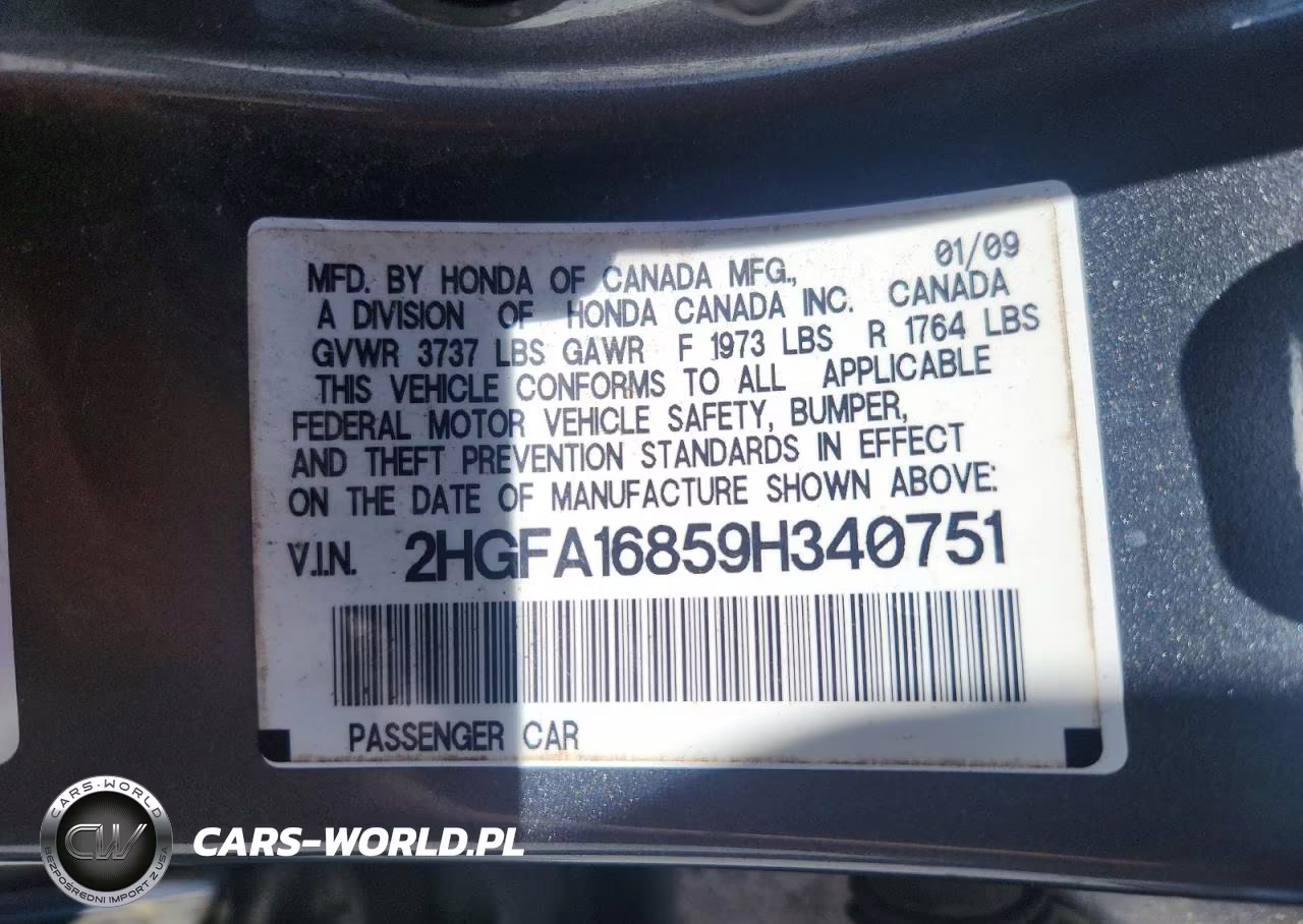 2009 Honda Civic Ex VIN:2HGFA16859H340751 - 12