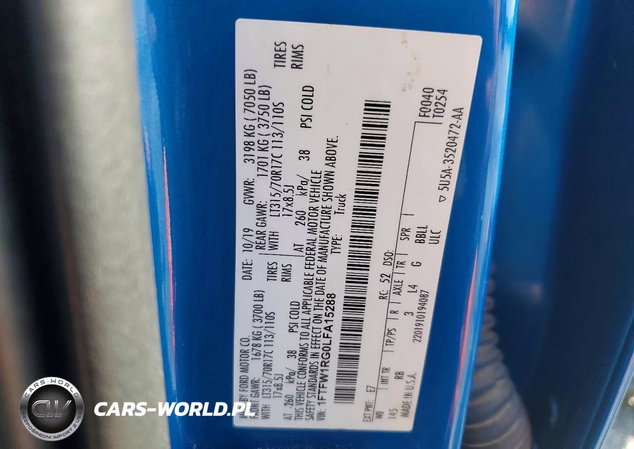 2020 Ford F150 Raptor VIN:1FTFW1RG0LFA15288 - 12