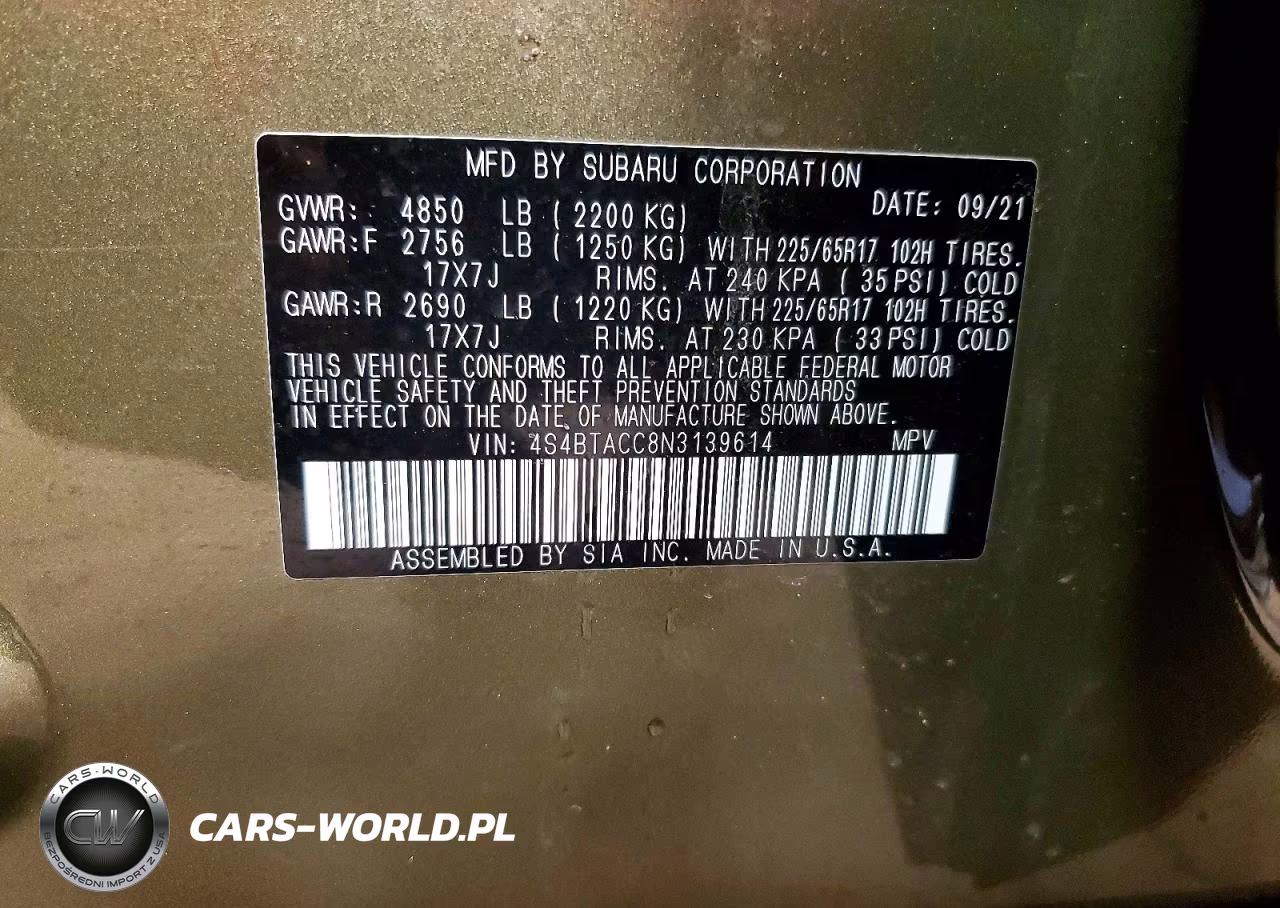 2022 Subaru Outback Premium VIN:4S4BTACC8N3139614 - 12