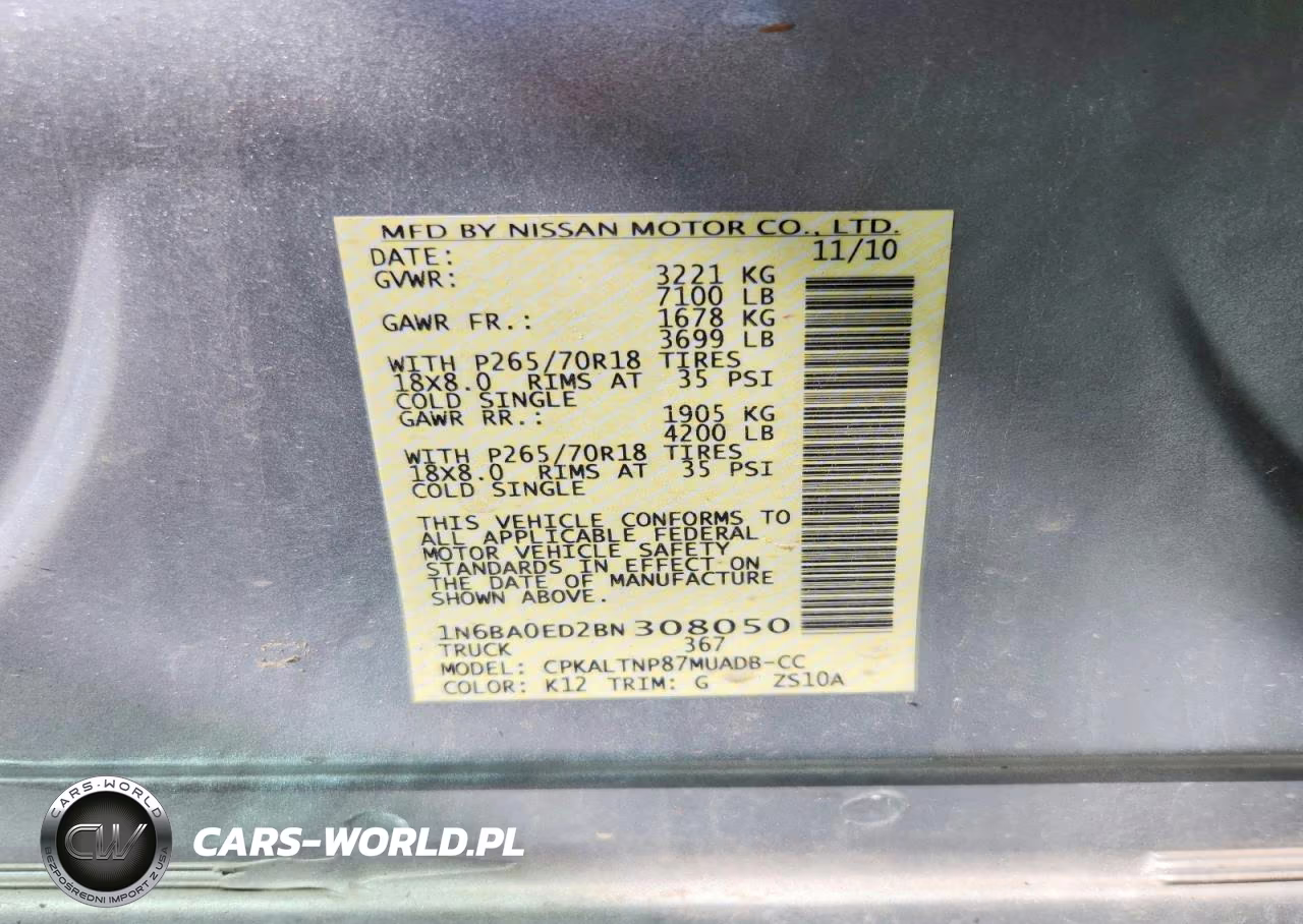 2011 Nissan Titan Sv VIN:1N6BA0ED2BN308050 - 12
