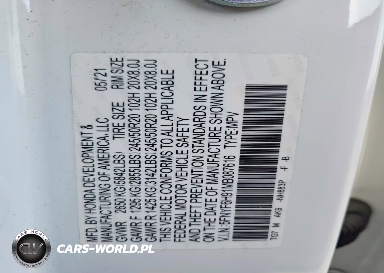 2021 Honda Pilot Touring VIN:5FNYF6H91MB087616 - 13