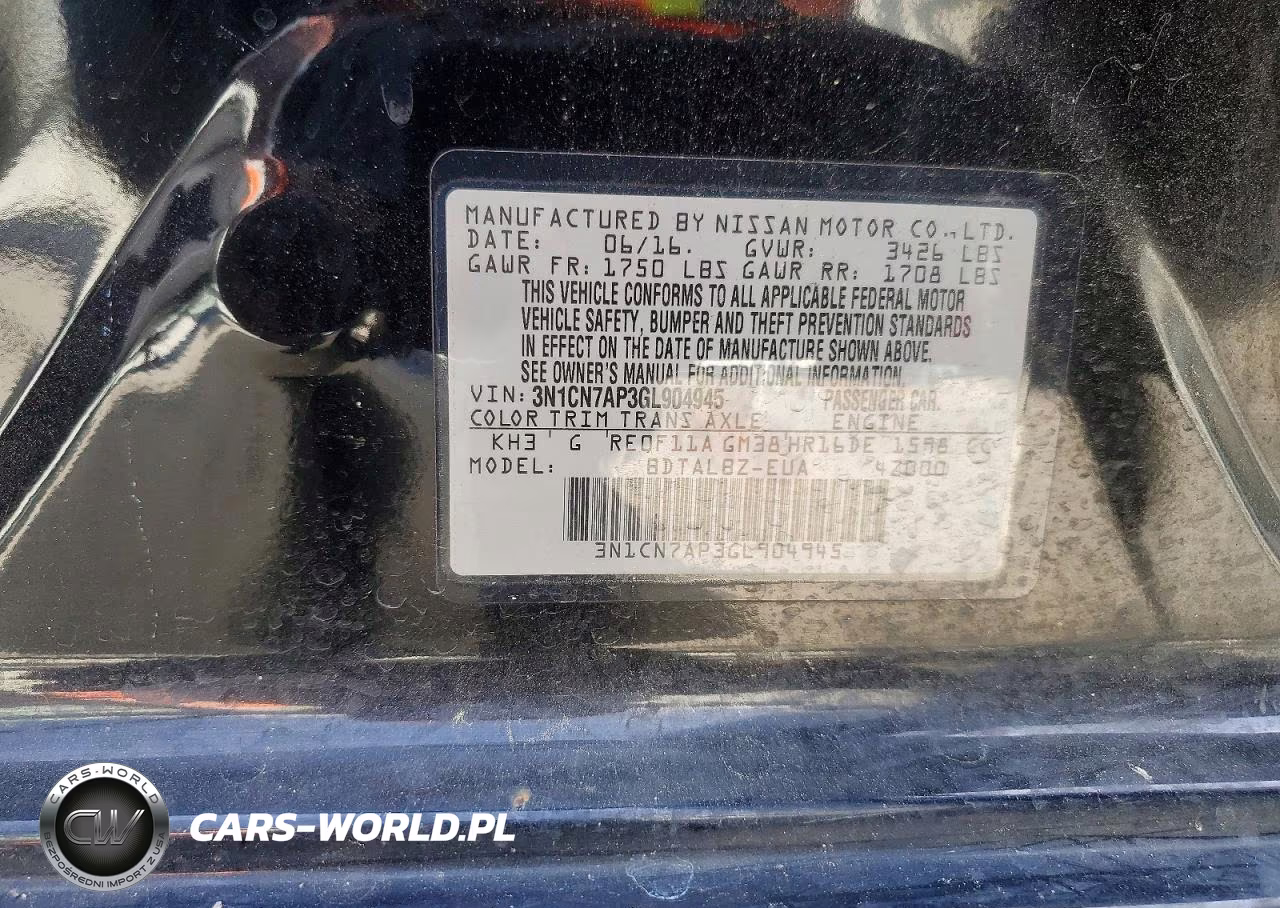 2016 Nissan Versa 1.6 Sv VIN:3N1CN7AP3GL904945 - 12